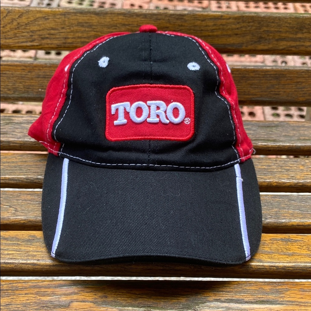 Toro Dealership Hat Red and Black Cap adjustable back strap full 6 panel style